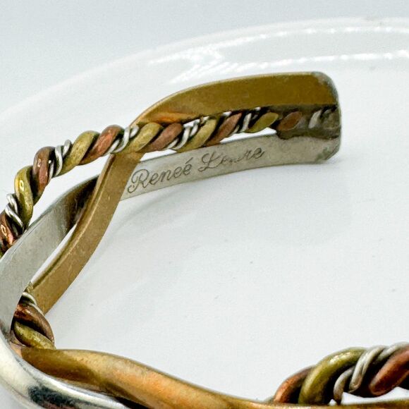 Signed Renee Lepre 925 Copper Brass Cuff Vintage Bracelet Mixed Metal Artisan - Picture 9 of 11
